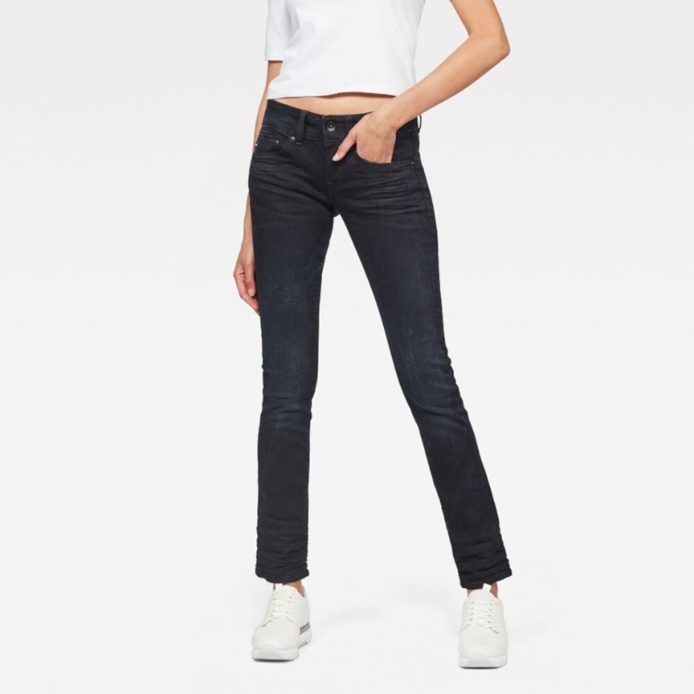 NWT G-Star Raw Womens Size 25 25x30 Dark Midge Saddle Mid Straight Leg Jeans